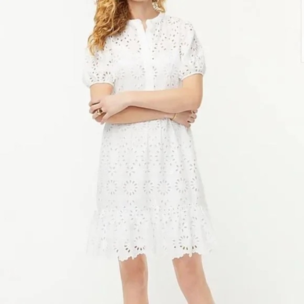 JCrew Puff-sleeve eyelet dress -NWT- Size petite 0